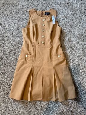 J. Crew Sleeveless Tan Midi Dress with Gold Buttons